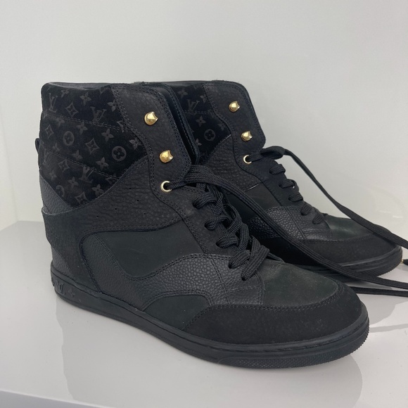 Luis Vuitton Monogram Pattern Leather Wedge Sneakers - Picture 1 of 11
